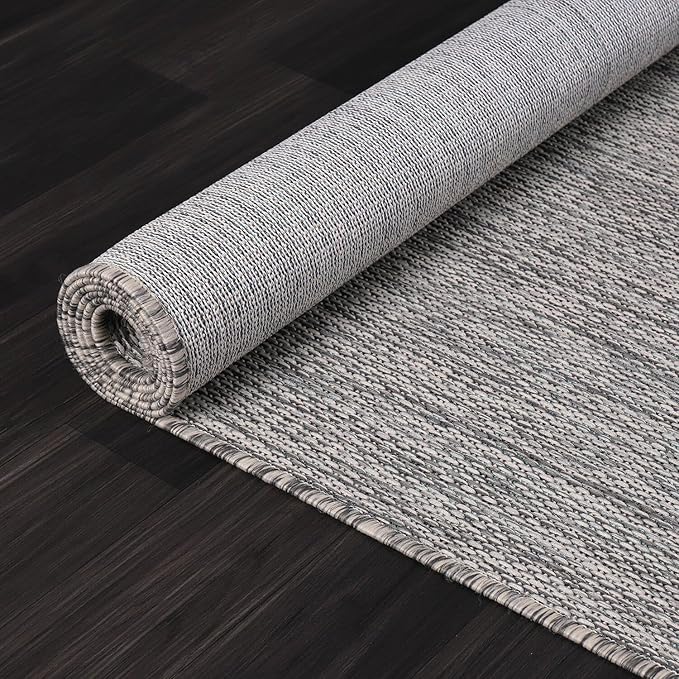 Washable Indoor Outdoor Rug 8x10 Weather Resistant Area Rugs Modern Solid for Porch Deck Balcony Backyard Patio Outside Carpet (8 X 10 Silver Grey)