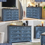 ACCOHOHO Farmhouse 9 Drawer Dresser for Bedroom, Blue