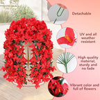 Artificial Bougainvillea Flowers for Outdoor Plant,2 pcs Faux Hanging Flowers Bougainvillea for Outside Decoration,Fake Silk UV Resistant Vines for Front Door Porch(Red)