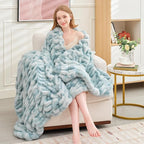 Ultra Soft Luxury Faux Fur Throw Blanket for Counch,Fuzzy Fluffy Plush Warm Cozy Elegant Wrinkled Blanket for Sofa Bedroom Living Room,（50"x60",Tie-dye Freshwater Blue）