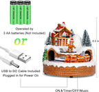 Animated Musical Christmas Village Figurines - Gingerbread House Building and Gingerbread Man with Train, LED Lights & Music - Battery or USB Powered and Home Collection Decorations