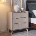 T4TREAM Fluted 3 Drawer Dresser, 32" Tall Modern Chest of Drawers, Curved Profile Design, Wood Drawer Organizer for Bedroom, Living Room, Hallway, Entryway, White Alder