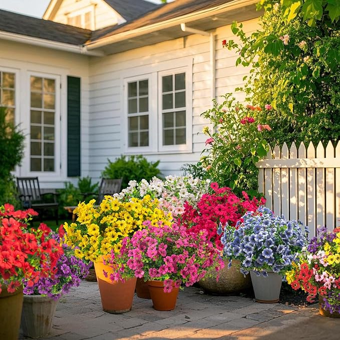 Artificial Fake Flowers for Outdoor Spring Decoration, 16 Bundles Faux Silk Colorful Daisy UV Resistant Realistic for Outside Porch Patio Home Yard Garden Planters Pots Window Box (White)