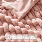 NEWCOSPLAY Faux Fur Throw Blanket Pink 3D Ribbed Plush Thick Warm Blanket for Couch Sofa Bed 850GSM (Pink Ribbed, Throw(50"x60"))