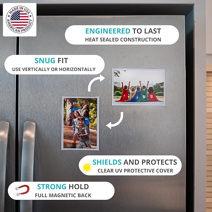 Magtech Magnetic Pocket Picture Frame, White, Holds 4 x 6 Inches Photos, 10, Made in the USA Pack (14610)