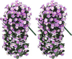 HyeFlora 2PCS Artificial Fall Hanging Flowers for Outdoors, Faux Daisy Muns Plants Fake Silk Orchid Long Stems UV Resistant for Home Garden Wall Party Indoor Outdoor Decor(Light Fuchsia and Fuchsia)