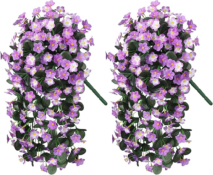 HyeFlora 2PCS Artificial Fall Hanging Flowers for Outdoors, Faux Daisy Muns Plants Fake Silk Orchid Long Stems UV Resistant for Home Garden Wall Party Indoor Outdoor Decor(Light Fuchsia and Fuchsia)