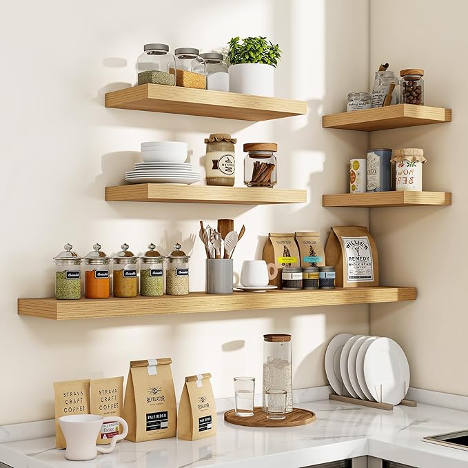 36 Inch Floating Shelves, 3D Textured Wood Grain, 36"x9.25"x1.5" Inch Deep Floating Shelves for Wall, Wooden Shelves for Bathroom, Bedroom, Living Room, Natural