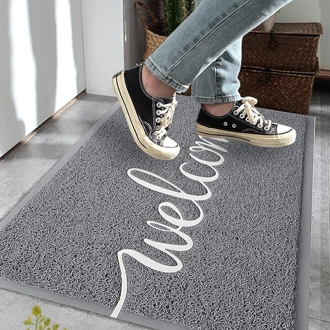 Durable Low Profile Floor Mat, Indoor and Outdoor, Non Slip Rug, Easy to Clean Welcome Mat, for High Traffic Areas, Entryway, Patio (36x24", Grey)