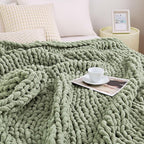 Admitrack Chunky Knit Blanket Throw, 100% Hand Knit Chenille Throw Blanket for Sofa & Home Decor, Soft and Cozy Knitted Throw Blankets (Sage Green，51"x63")