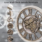 HOIBAI Large Wall Clock, Wall Clocks for Living Room Decor 20 Inch Farmhouse Vintage Rustic Kitchen Wall Decor Vintage Roman Oversized Wall Clock for Home Bedroom House Office, Moving Gears Clock