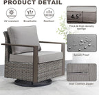Outdoor Patio Swivel Rocker Chairs - Wicker Rattan Patio Swivel Rocking Chairs Set of 2 with Metal Wide Armrest, Thick Cushions and Deep Seating for Deck Porch Sunroom Garden(Mixed Grey/Grey)