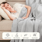 EMME Cotton Blanket Twin XL for Bed Soft Muslin Blankets 66"x90" Lightweight Breathable Layering Bedspread Coverlet All Season Gauze, Light Grey