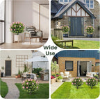 Set of 2 Artificial Pink Camellia Eucalyptus Tree Garden Stakes 20" Height, UV Resistant Faux Floral Bushes with Metal Spikes, Realistic Fake Plants for Porch, Patio, Yard, Garden Outdoor Decor