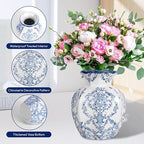 Chinoiserie Vase,6 inch Blue and White Vase,Vintage Ceramic Vases,Flower Vase for Centerpiece,Chinese Cute Vases for Living Room, Office,Home Decor (Blue White, Small)
