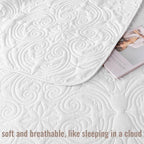 Exclusivo Mezcla Quilt Set Oversized King Size with 2 Pillow Shams, Lightweight White Quilts with Vintage Damask Pattern, Soft Cal King Bedspreads Coverlets Bedding Set for All Seasons