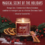 Christmas Candles Scented – ‘Merry & Bright’ Soy Christmas Candle, w/Cranberries, Cinnamon & Orange - Infused with Essential Oils I Holiday Candles I 9oz, 50Hr, Made in USA