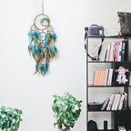 Pretty Jolly Brown Blue Feather Large Dream Catchers Wall Decor with Chakras Tree of Life Crystal Stone Ornament Handmade Dreamcatchers for Adult Boys Girls Bedroom Party Birthday Bless Gift-5Rings