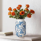 Blue and White Ceramic Vase for Flowers,9 inch Rustic Vintage Chinoiserie Vases Home Decor, Farmhouse Decor, Shelf, Living Room, Bedroom, Table Decoration