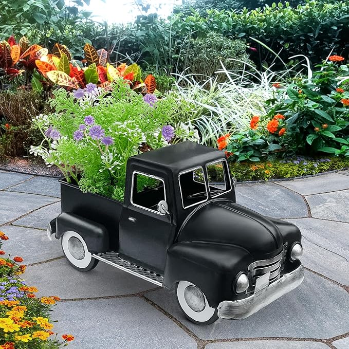 Farmhouse Black Truck Decor, Metal Pickup Truck Car Model, Vintage Truck Christmas Decor, Farmhouse Table Decor,Retro Truck Decor, Decorative Tabletop Storage