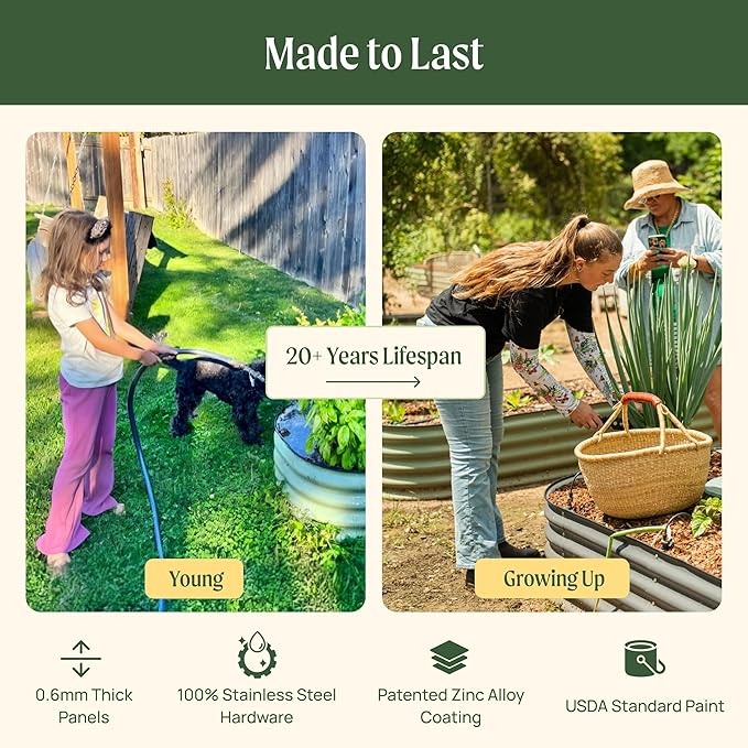 Vego garden 32" Extra Tall Raised Garden Bed Kits, 6 in 1 Modular Raised Planter Box for Vegetables Flowers Fruits Oval Metal Raised Garden, Terra Cotta
