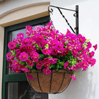 Artificial Flowers for Outdoors Spring Summer Decoration, 16 Bundles Fake Silk Realistic Morning Glory UV Resistant Faux Plastic Plants for Planter Front Door Porch Patio Yard (Fuchsia)