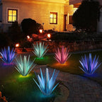 Large Tequila Rustic Sculpture, Rustic Metal Agave Plants for Outdoor Patio Yard, Home Decor Hand Painted Metal Agave Garden Yard Statue, Outdoor Lawn Ornaments (Rose Red - L (W/Solar Light))