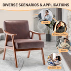 Furnimart Brown Accent Chair, Mid Century Modern Living Room Chair with Wood Frame, Comfy Armchair Wingback Chair for Office Study Vanity Bedroom Waiting Room, Faux Leather Fabric
