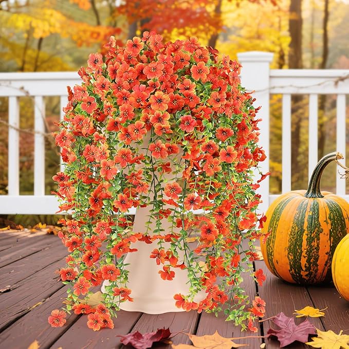 6 Bundles Artificial Fall Flowers for Outdoors Fake Plants Garden Home Fall Decor,UV Resistant Realistic Silk Faux Autumn Flower Indoor Outside Front Porch Patio Balcony Yard Farmhouse(Orange)