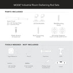 MODE Industrial Room Darkening Collection 1 1/8" Diameter Industrial Curtain Rod Set with Steel Wall Mounted Adjustable Curtain Rod, Blocks Light, Fits 72” to 144” Windows, Brushed Gold