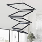 Square Led Chandelier Modern Led Hanging Light 5-Rings Contemporary Ceiling Pendant Light Dimmable Pendant Light for Living Room Kitchen Dining Room 15.7"+19.6"+23.6"+27.5"+31.4" Black