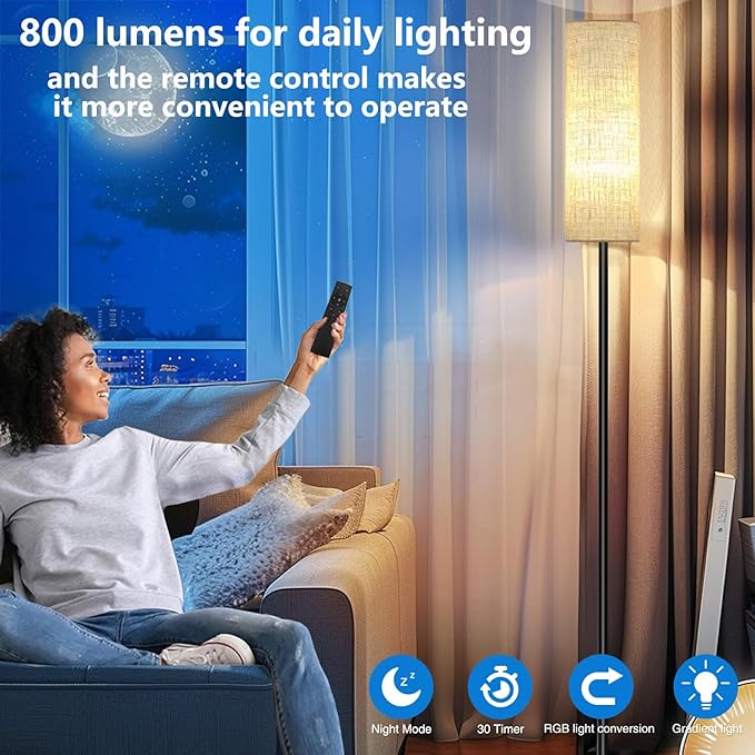 Smart LED Floor Lamp with APP Control & RGB Colors - Dimmable Standing Lamp for Living Room, Bedroom, Gaming - Remote, Timer, 9W Bulb Included, 67" Modern Tall Lamp (C:Black Beige)