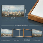 PHAOHUAXM Large Canvas Printing Artworks Mural Wall Decor For Living Room Wall Art For Bedroom Office Decor Blue Ocean Paintings Flowers Watercolour Wall Pictures Home Decor Wood Framed 30x60 In