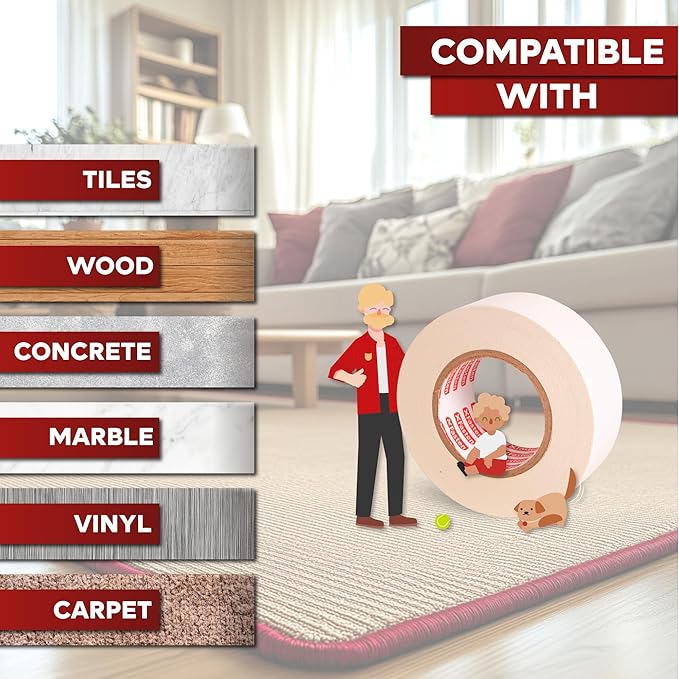 XFasten Double Sided Carpet Tape for Area Rugs, 4 Inch x 30 Yards – Heavy Duty Anti Slip Rug Grip Tape, Works as Rug Gripper, Residue Free, Wood Safe, Easy Removal for Hardwood and Laminated Floors