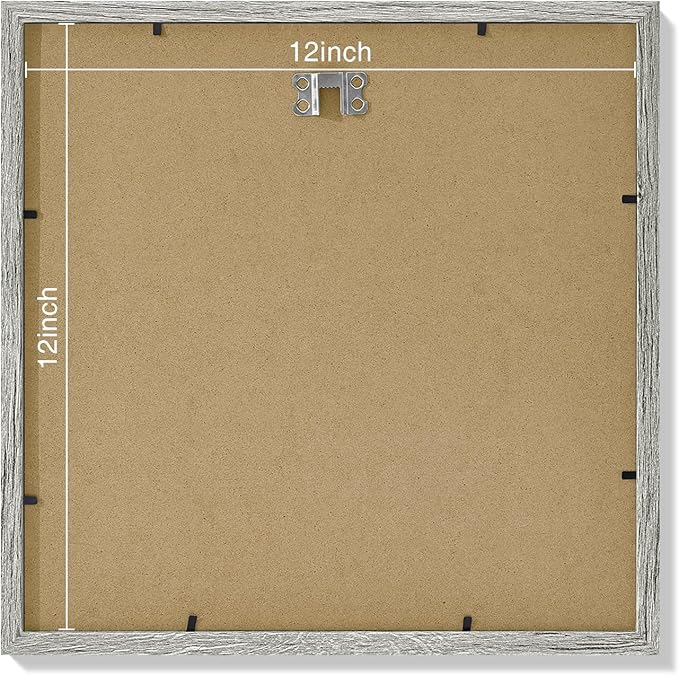 Vittanly 12x12 Picture Frames Set of 9, Shatter Resistant Plexiglass, Display 8x8 Pictures with Mat or 12x12 without Mat, Photo Frames for Wall Mount, Engineered Wood, Grey