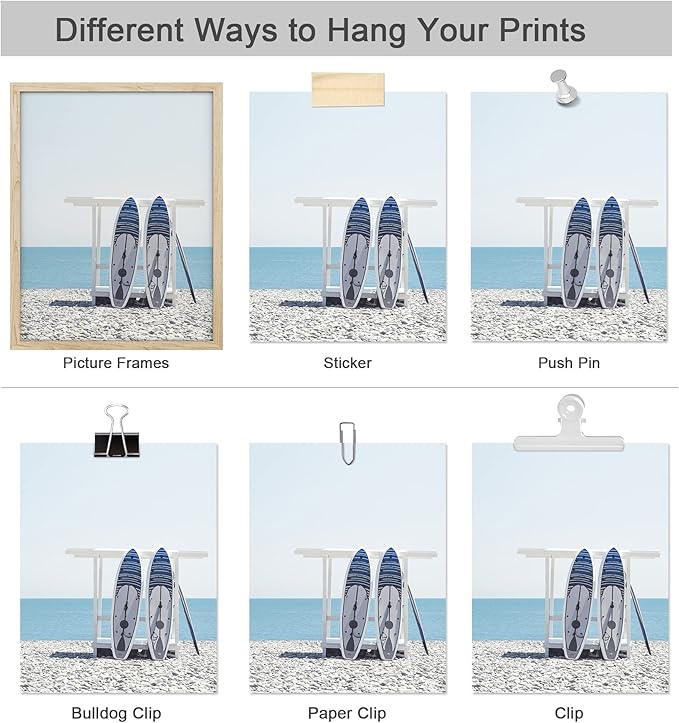 SIGNWIN Poster Bathroom Decor 8"x10"x 4, Wall Art Room Decor Multicolor for Living Room, Bedroom, Office White Surfboard Tropical Palm Tree Beach Shore Nature Wilderness Realism Landscape Colorful