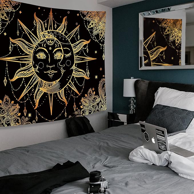 Lunerfex Hippie Sun and Moon Tapestry Bohemian Tapestry Aesthetic Cute Tapestries for Bedroom and Living Room Decor Sun 60×80 Inches