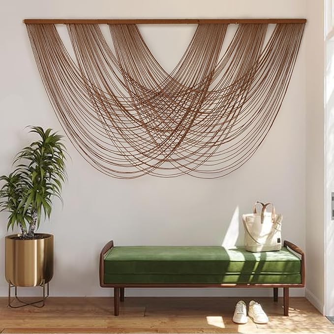Large Macrame Wall Hanging Brown Die-Dyed 59.00" W x 31.00" L Boho Wall Decor Yarn Tapestry Craftsmanship Home Macrame Wall Decor