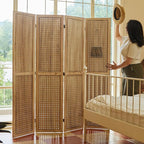 Room Divider Freestanding Folding Pegboard Privacy Screen | 4-Panel Display Stand for Jewelry, Craft Shows, Retail | Natural Wood, Portable & Space-Saving Design (Natural)