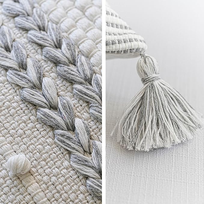 BlissBlush Gray Boho Decorative Throw Pillow Cover 20x20 Square Farmhouse Accent Cushion for Couch Sofa Livingroom Bedroom Pillowcase Modern Home Décor (Pack of 1)