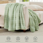 Amélie Home Luxury Striped Faux Fur Throw Blanket for Couch, Embossed Split Fur Cozy Fuzzy Fluffy Luxurious Soft Plush Sofa Chair Bed Gift Blankets for Women Men Wife Friend, 55"x70", Sage Green
