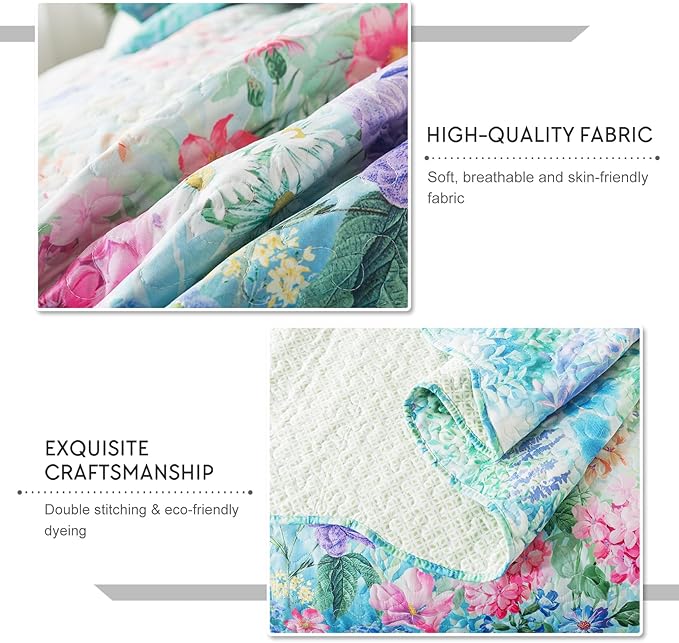 Travan Floral Quilt Set, Ultra Soft & Fade Resistant Bedding Set with 1 Quilt, 2 Shams Purple for All Season, Dream Garden - Queen