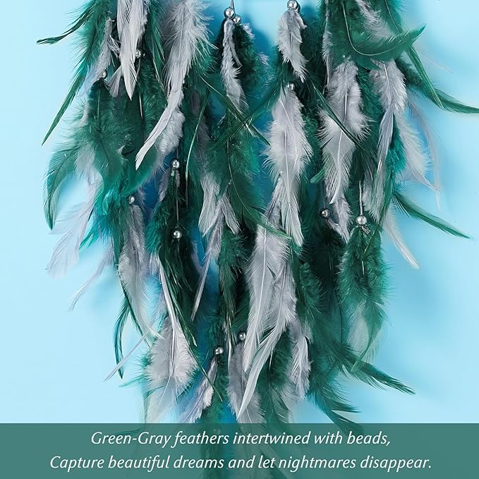 Dreamlike Moon Dream Catchers Wall Decor Crescent Dream Catcher with Crystal Stone Star Shaped Tree of Life Pendant Handmade Green Feather Dreamcatchers Wall Hanging for Girls Bedroom Wedding Gift