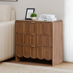3 Drawer Dresser for Bedroom Set of 2, Modern Closet Chest of Drawers with Wave Fluted Drawer, Wood Storage Small Dresser Organizer for Nursery Bedroom Living Room Hallway Closet (Walnut)