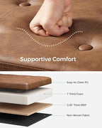 SONGMICS Mazie Collection - 43 Inches Folding Storage Ottoman Bench, Ottoman with Storage, Foot Rest Stool, Load 660 lb, Living Room, Bedroom, Entryway, Synthetic Leather, Coffee Brown ULSF070K01