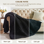 Carriediosa Chunky Knit Throw Blanket 50" X 60", 100% Hand Made Large Chenille Loop Yarn Soft Fluffy Throws for Couch Sofa Bed, Big Crochet Cozy Heavy Thick Cable Woven Blankets, Black