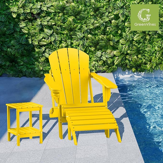 GREENVINES Adirondack-Ottoman | HDPE Plastic | Outdoor Footrest | All Weather | Foot Rest | Foot Stool | Yellow | for Adirondack Chair | for Patio Backyard Pool