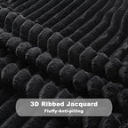 NEWCOSPLAY Super Soft Throw Blanket Black Premium Silky Flannel Fleece 3D Ribbed Jacquard Lightweight Bed Blanket All Season Use (Black Ribbed, Throw(50"x60"))
