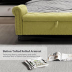 Furniliving 55” End of Bed Bench, Bedroom Bench with Button-Tufted, Large Upholstered Storage Ottoman Benches Entryway Bench with Storage Shoe Cabinet Bench, for Bedroom, Living Room, Linen, Green