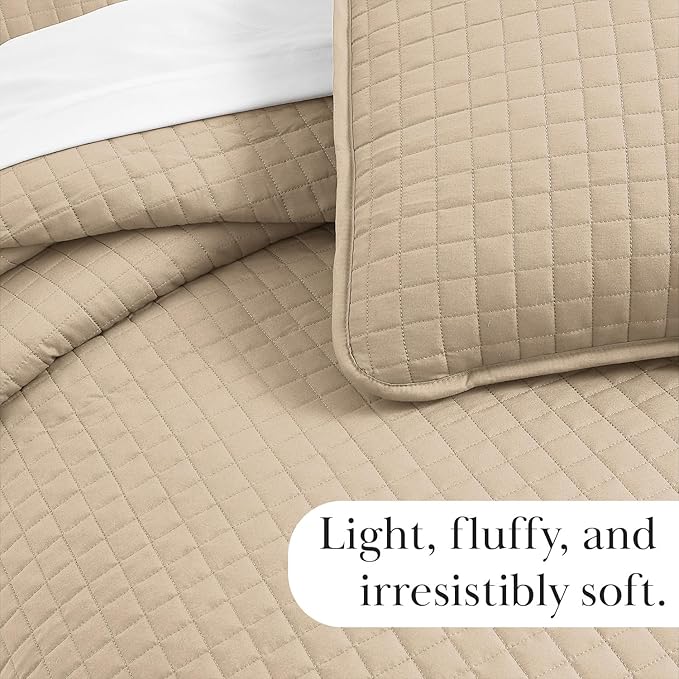 Southshore Fine Living, Inc. Oversized King Quilt Bedding Set, Soft Microfiber, Easy Care Pet Hair Resistant Bedding, California/King Size Quilt Coverlet, Beige Bedspread Set w/2 Shams, Soft Sand